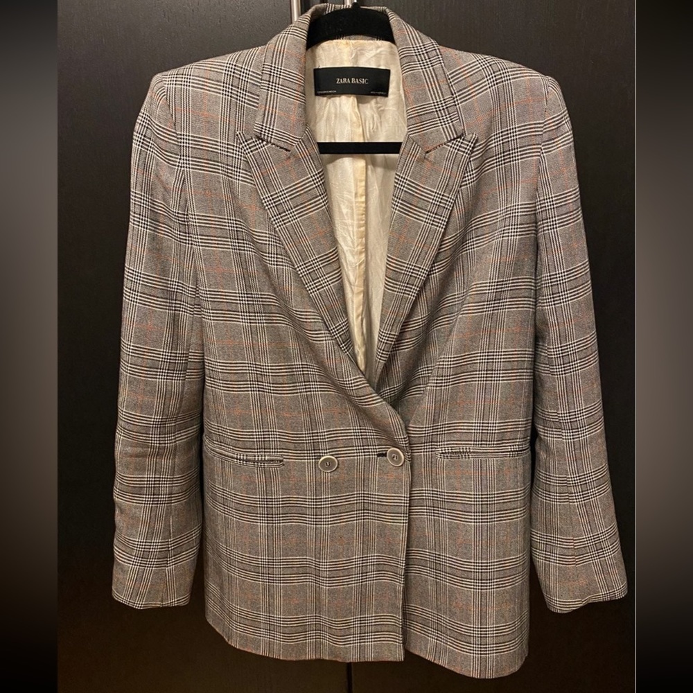 ZARA Grey Plaid Ladies Blazer Size XS